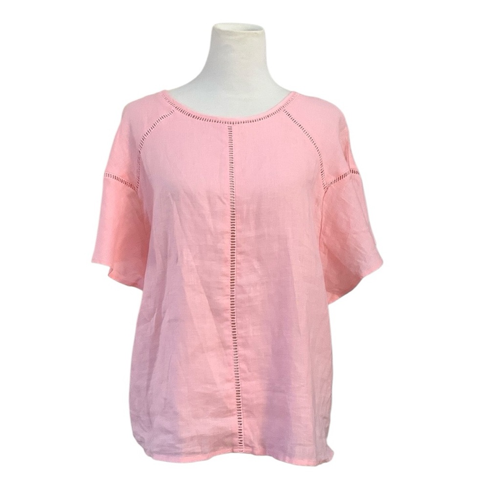 Symple nyc boho flutter sleeve eyelet cutout linen top